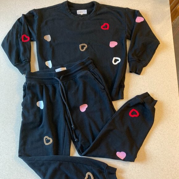 Lou & Grey Petites Lounge Set: Sweat Shirt Sweat Pants Women Size Small Hearts - Picture 2 of 12